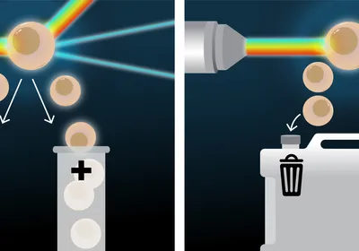 Illustration of cells either being sorted into tubes from a cell sorter or going into a waste container from a flow cytometer.&nbsp;